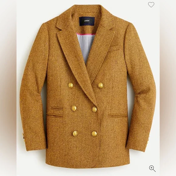 J. CREW wool Double Breasted Herringbone Blazer in gold English size 2 NWOT - Picture 2 of 8